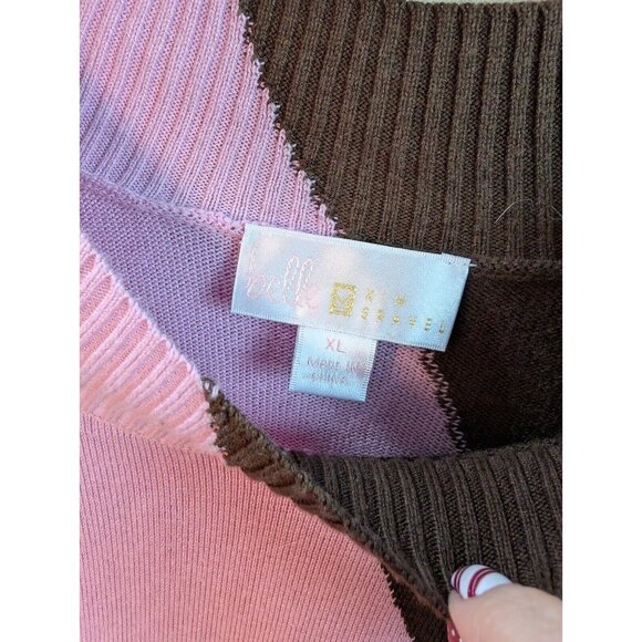 Belle by Kim Gravel Waffle Stitch Colorblock Print Sweater Size XL Wave Pullover - Picture 3 of 6